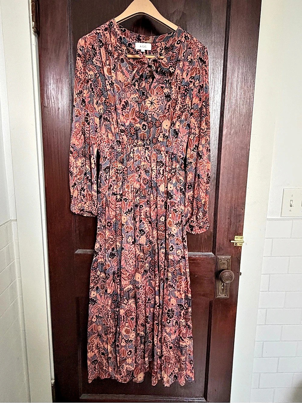 A.L.C. Paisley Midi Dress in Pink & Blue Size 8